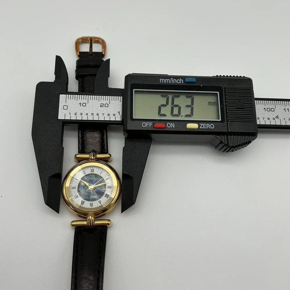 Vintage Fossil PC-7380 Women Watch 26mm Rivoli Crystal Black Leather New Battery